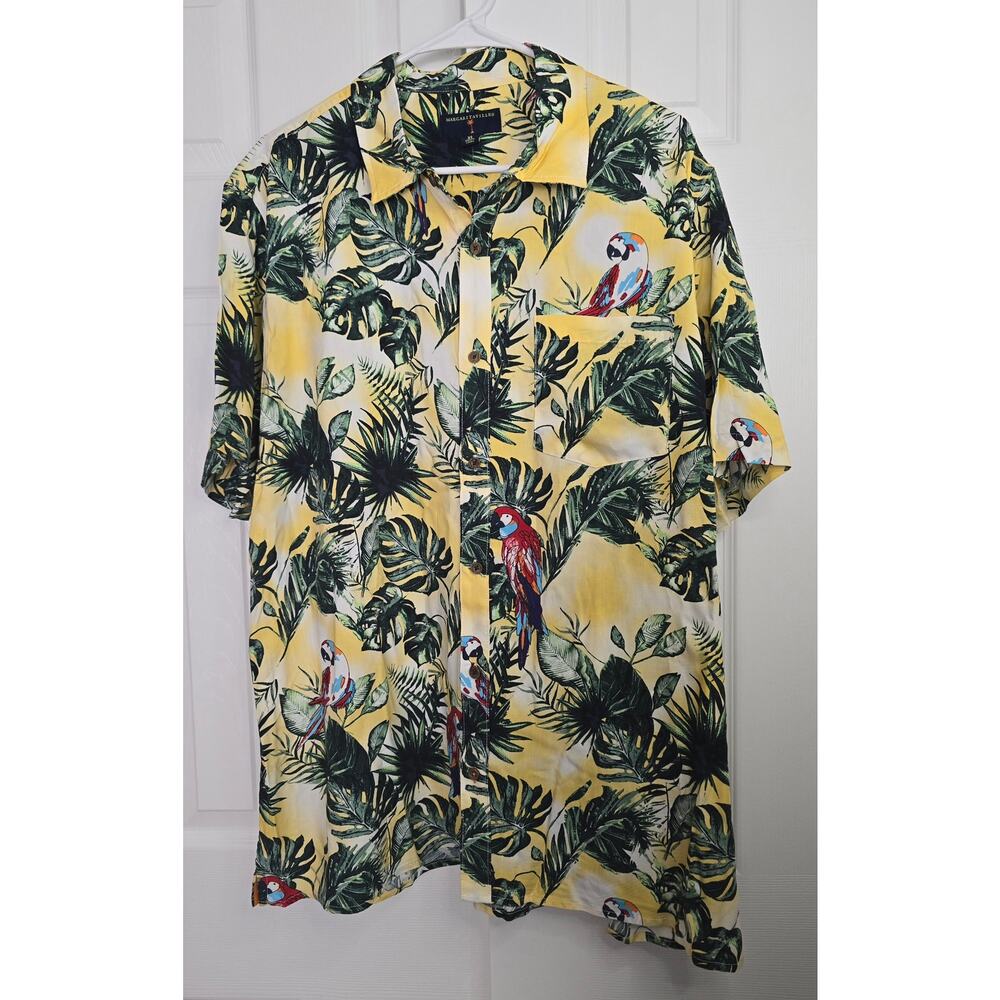 Margaritaville Men's Button Up Hawaiian Parrots Floral Shirt- Size XL